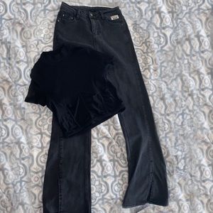 Mesh top flare jeans cut set